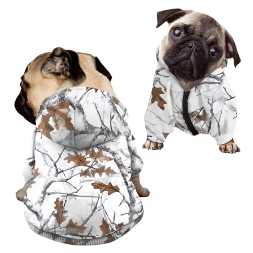 Howilath White Hunting Camo Forest Dog Hoodie Sweatshirts with Pocket, Zipper Tracksuits Pet Clothing Puppy Costumes with Hat - M at Amazon