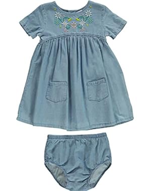 Carters Baby Girls Floral Embroidered Chambray Dress
