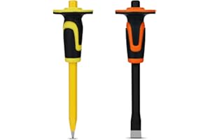 HEAR XSUS 2-Piece Heavy-Duty Chisel Set with Hand Protection for Concrete and Bricks, Equipped with a Protective Handle, for Breaking, Demolition, Carving, Rock Hunding