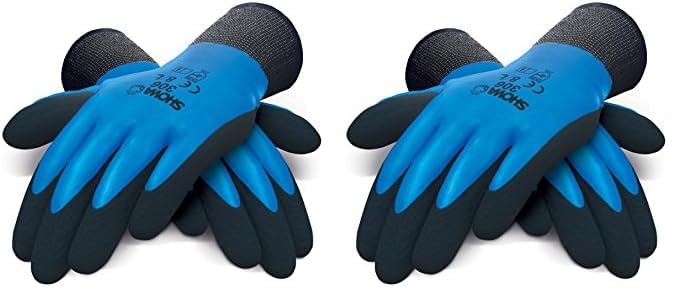SHOWA Sho3063 Latex Gripper Gloves, Single Pair, 8/LARGE, Blue/Black (Pack of 2)
