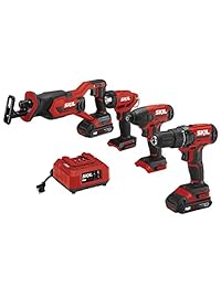 Kit de 4 piscinas SKIL. Taladro inalámbrico de 20 V, controlador de impacto, sierra de reabastecimiento y foco LED, incluye dos baterías de litio de 2,0 Ah y un cargador CB739601