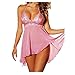 ManxiVoo Sexy Lingerie Sling Sleepwear Women Sexy Lace Lingerie Dress Temptation Underwear 2 Pcs (M, Pink)