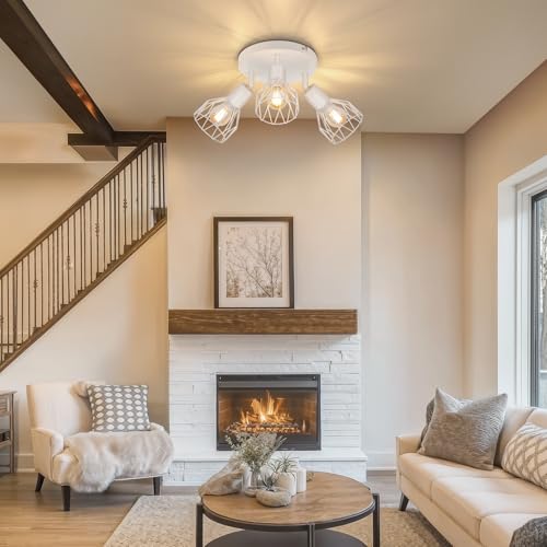 TaFiCo E14 LED Ceiling Spotlight 3 Lights – Ceiling Lamp Living Room Round White – LED Ceiling Light Spotlight Modern Kitchen Bedroom – Without Bulb