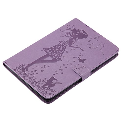 iPad Mini 2 Mini 3 Case, LittleMax(TM) Lightweight PU Leather Flip Stand Embossed Bird & Butterfly & Girl Case Smart Cover with Auto Wake/Sleep for Apple iPad Mini 3/2/1 -#3 Purple