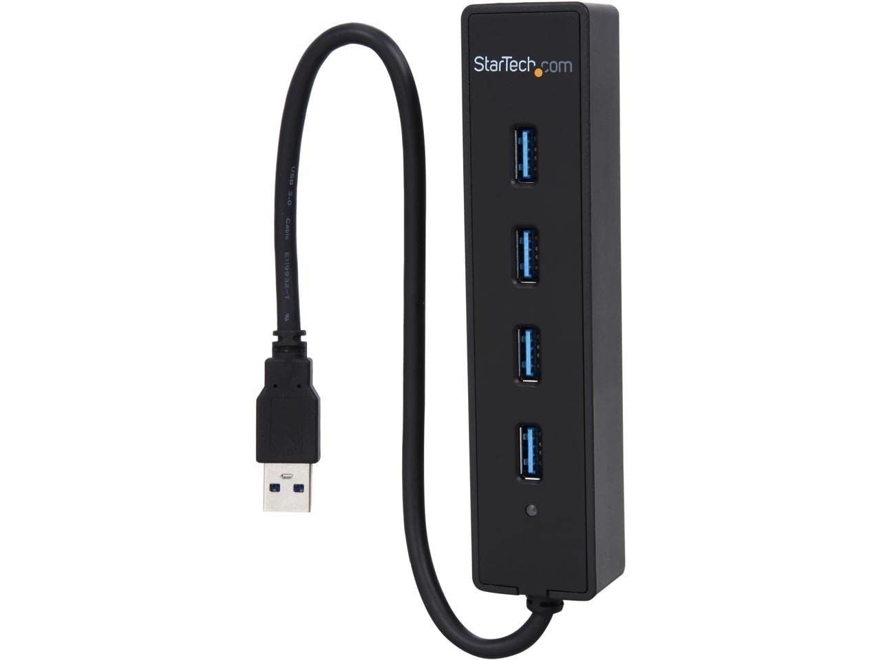 StarTech.com 4-Port USB 3.0 Hub with Built-in Cable - SuperSpeed Laptop USB Hub - Portable USB Splitter - Mini USB Hub (ST4300PBU3), Black