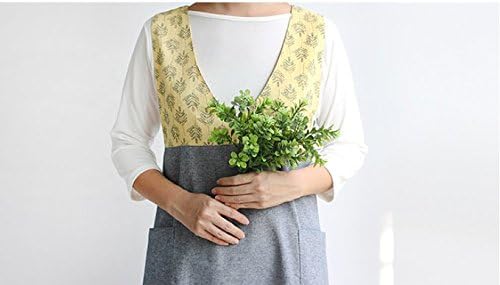 cozymomdeco Chef Works Handmade Apron Japanese Style X Button Shape Denim Smock Natural Linen Apron-2 colors (Yellow)