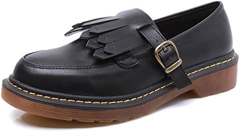 Smilun Lady's Boat Shoes Tassel Fringe Classic Flats Shoes Buckle Round Toe