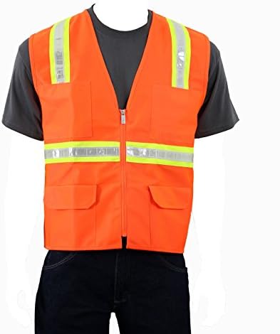 Safety Depot Safety Vest High Visibility Reflective Tape with 4 Lower Pockets, 2 Chest Pockets with Pen Dividers 8038A (Orange, 5XL)