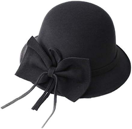 FUNNY365 Women's Bowknot Felt Cloche Bucket Hat Dress Winter Cap (Black)