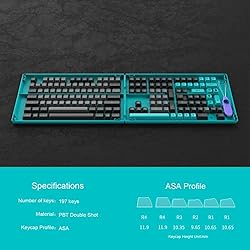 Akko Keyboard Keycaps Black&Cyan 197-Key ASA