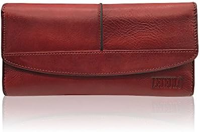 Womens Wallets Genuine Leather Large Capacity Handmade Card Holder Purse (red)