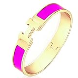 Gotomore 2015 Summer Popular Stylish Stainless Steel Anti-allergic H-shaped Buckle Bracelet Bangle -Gold + Pink/Purple