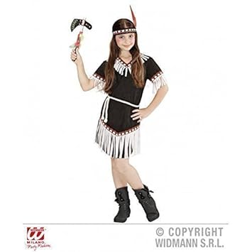 Lively Moments schwarzes Kostüm Indian Girl (Kleid, Gürtel, Stirnband) Kinderkostüm Gr. 5 - 7 Jahre ca. 128 cm