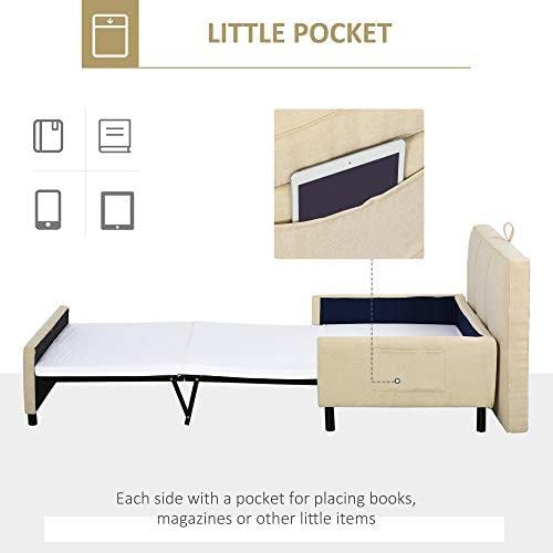 2in1 Design Convertible Single Sofa Bed with Side Pocket and