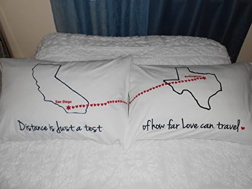 Long Distance Love Quote, Connecting Hearts Between States, Pillowcases Bedroom Decor, Couples Gift Ideas