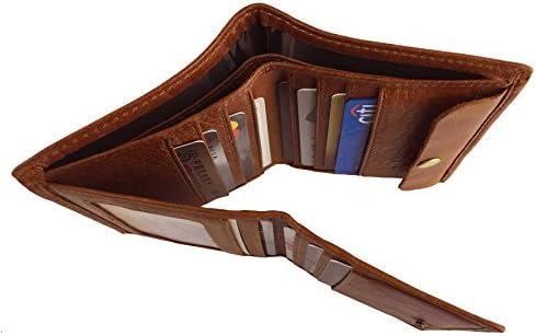 800000W Brown Genuine Leather Folding Multi-function ID or Bank Card Bifold Wallet for Men