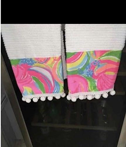 Pink Alligator So A Peeling PInk Elephant Pompom Kitchenor Bath Towel set made with Lilly Pulitzer