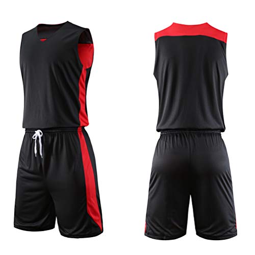 yingfeg bb Men's Reversible Basketball Jersey and Shorts Set Two Sides Wear Basketball Uniforms Red/Black 5XL - Thumbnail 2