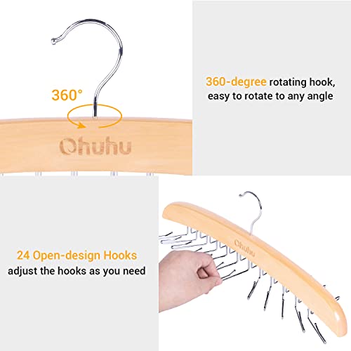 Ohuhu Tie Rack Hanger for Closet, Wooden Tie Holder Organizer Necktie