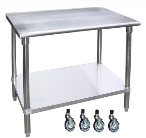 WORKTABLE WITH 4 CASTERS (WHEELS). STAINLESS STEEL FOOD PREP. NSF CERTIFIED (24" X 30")