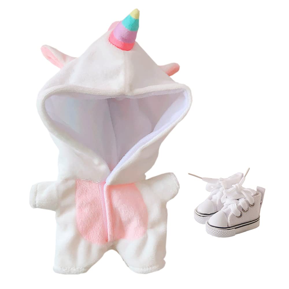 niannyyhouse Unicorn Suit 20cm(7.8in) Plush Doll Clothes Onesies Shoes 2-Piece Set White Pajamas (White)