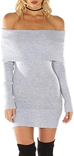 WAREN Women's Long Sleeve Off Shoulder Knitted Sweater Dress