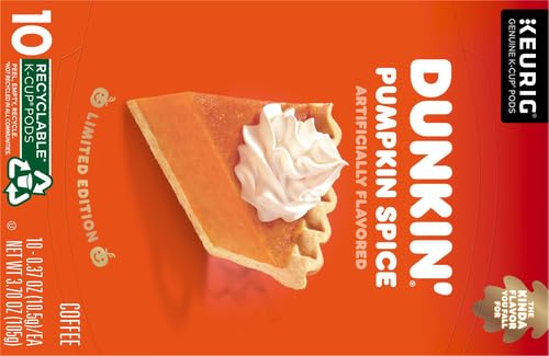 DUNKIN’ PUMPKIN SPICE FLAVORED COFFEE, 10 KEURIG K-CUP PODS