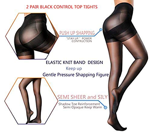 Reinforced Toe Shaping Pantyhose Control Top Semi Opaque Tights Push Up Hosiery (Small, Black) - Thumbnail 6