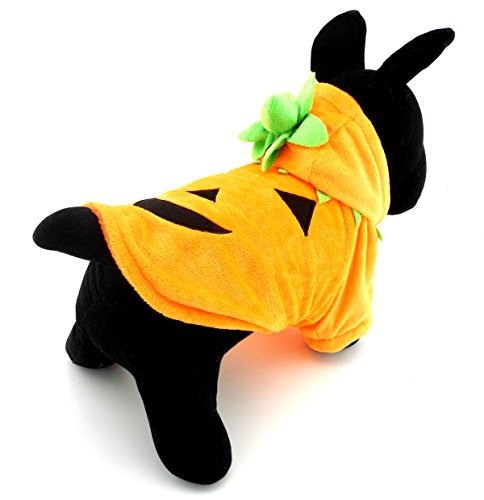 SELMAI Pet Puppy Cat Small Dog Clothes Warm Fleece Pumpkin Costume Halloween Dress Up Orange