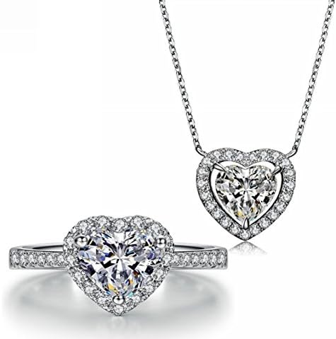 Siarola White Gold Plated Bridal Jewelry Sets Zirconia CZ Heart Shaped Pendant Necklace Ring Set S111 (9)