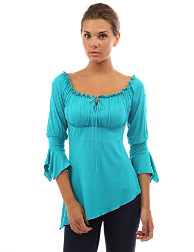 PattyBoutik Women's 3/4 Sleeve High-Low Hem Top (Turquoise M)