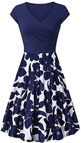 es for Womens, Casual Vintage Long Sleeve V-Neck Print Evening Party Prom Swing Blouses Tops Dress