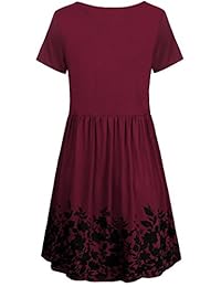 FANSIC Vestido de corte swing con manga larga, bolsillos y estampado de flores.