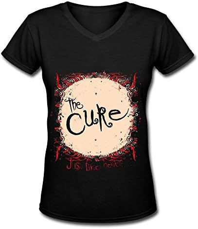Black V Neck T Shirt For Women The Cure Just Like Heaven Logo Tour 2016