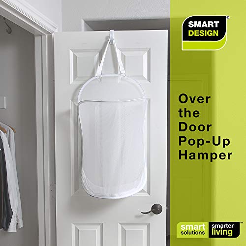 Smart Design Deluxe Mesh Over The Door Pop Up Hamper w/ Hook & Adjustable Strap - VentilAir Mesh Material - for Laundry & Clothes - Home - (Holds 3 Loads) (17 x 28 Inch) [White] - Thumbnail 6