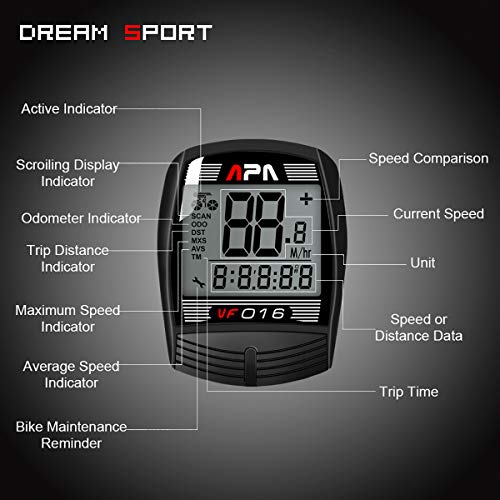 DREAM SPORT Bike Computer Bicycle Speedometer and Odometer 16Function