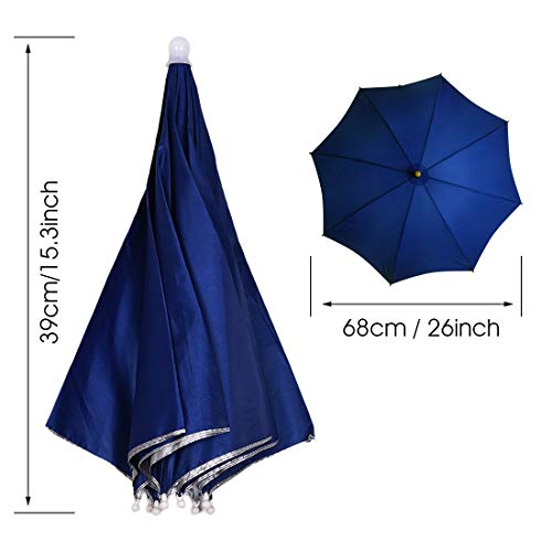 Chinmor 26" Diameter Elastic Band Fishing Headwear Umbrella Hat Dark Blue