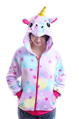 AooToo Costume Hoodies Cute Juniors Kids Cartoon Animal Flannel Zipper Jackets(Star, S)