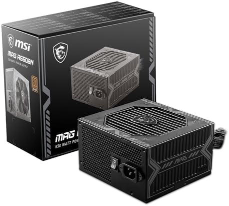 MSI MAG A550BN, Non-Modular Compact 550W Power Supply, 80+ Bronze, Low-Noise Fan, Active PFC Design, 5 Year Warranty