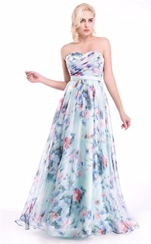 Princess Yue Prom Dresses 2016 Floral Print Prom Dress Womens Formal Dresses US14 BlueFlower