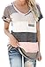 Q&Y Women's V-neck Striped Casual Short Sleeve T-shirt Blouse Tees Tops Grey,US XL(Tag XXL)