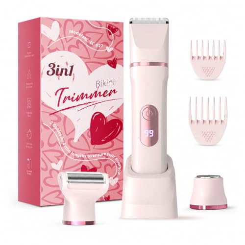 Women's Razor, 3-in-1 Intimate Shaver for Women, for Body & Bikini Zone Trimmer, Facial Hair Remover for Women, Women's Shaver Electric IPX7, USB Charging Station, Trimmer Women's Intimate Area, Pink