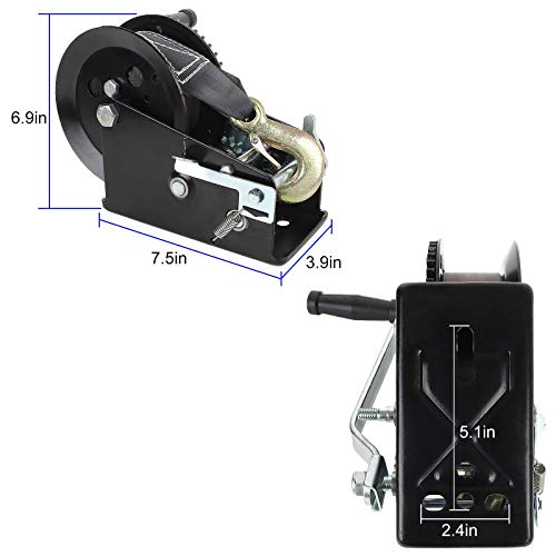 3000lbs Heavy Duty Hand Winch with 26FT Strap and Safety Pawl, 2 Gear Manual Hand Winch for Boat Trailer, 2Ways Hand Winch Crank Gear for Pickup ATV Marine Drag Boats Truck Auto Shop Crane-Black - Image 4