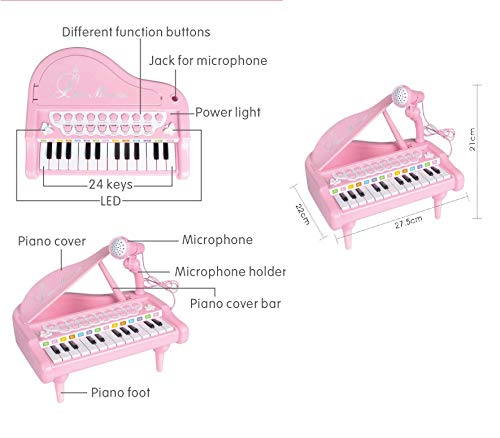image for Lightahead 1505B Mini Musical Grand Piano Keyboard for Kids 24 Keys Mu