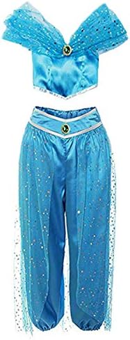 Women Aladdin Jasmine Princess Costumes Fancy Sequin Suit Dress Halloween Party Cosplay