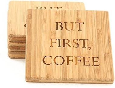 Cutting Board Company Coasters, Set of 4 Bamboo Coasters, But First Coffee