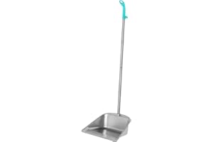 TOBBOMEY Thickened Stainless Steel Dustpan with Long Handle Upright Stand Design for Home Kitchen Cleaning