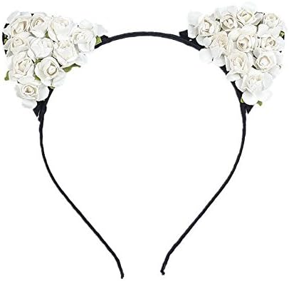 Merroyal Cat Ears Flower Headband Hairband Hen Party Bride Hair Fancy Dress Cosplay