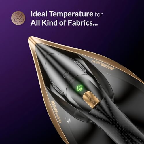 Feller Germany Vanguard Series Steam Iron, 2600W, Prime Gold Ceramic Double Sole Plate with Anti Calc, Auto Shut off, TrueTemp, Easy One Button Steam, SI260, 2Y Guarantee-UAE Version (Gold)