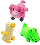Li'l Pals Interactive Plush Small Size Squeaker Toy 3 Shape Variety Bundle: (1) Pink Pig, (1) Green Gator, and (1) Yellow Duck
